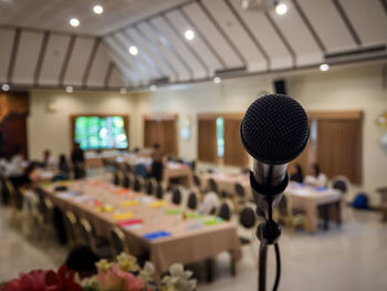 Close-up of microphone at conference