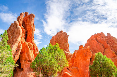 Rock formations on landscape against cloudy sky