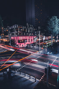 Light trails on city street at night