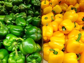 Full frame shot of yellow bell peppers at market stall