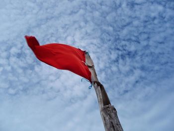 Low angle view of flag against sky