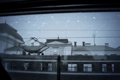 Building seen through glass window