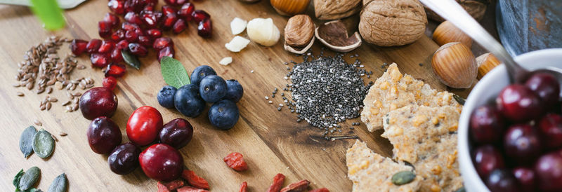 High angle view of fruits on table