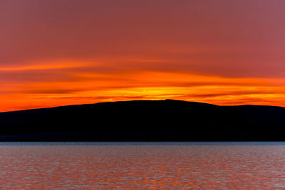 Scenic view of sea against romantic sky at sunset