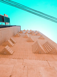 Low angle view of buildings against clear sky