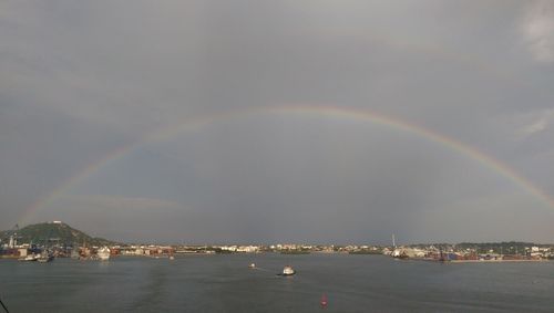 Scenic view of rainbow over sea