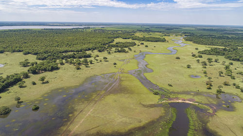 Aerial view of beach against sky