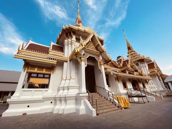 Low angle view of temple building against sky