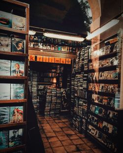 Stack of books in shelf at store