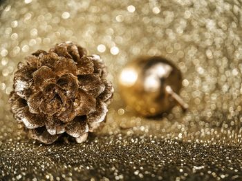 Close-up of christmas decoration on table