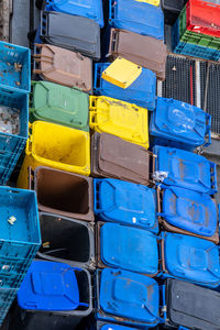 Full frame shot of multi colored garbage container 