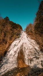 Scenic view of waterfall against clear sky