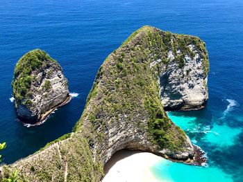 High angle view of rock formation in sea