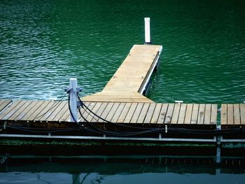 High angle view of pier over lake