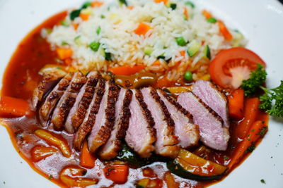 High angle view of meal served in plate