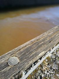 High angle view of wood on beach