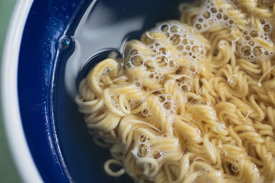 High angle view of noodles in bowl