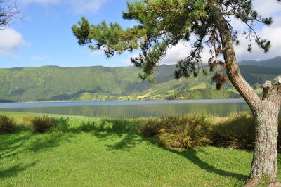 Scenic view of lake and mountains