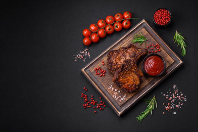 High angle view of food on table