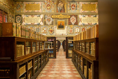 View of books in library