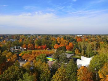 High angle view of trees during autumn against sky