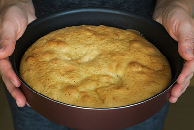 High angle view of person preparing food