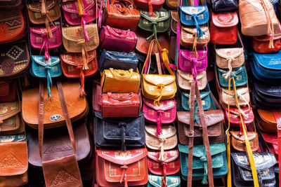 Full frame shot of shoes for sale at market stall