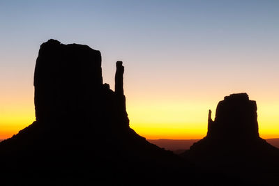 Silhouette rock against sky during sunset