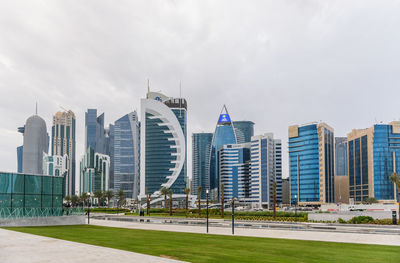 View of skyscrapers in city against sky