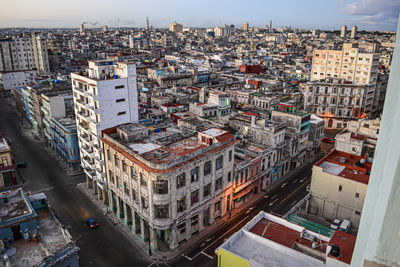 High angle view of street amidst buildings in city