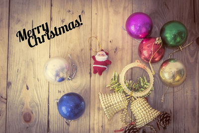 High angle view of christmas decoration on table