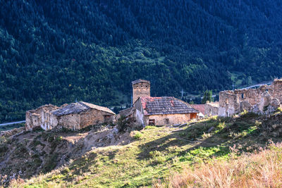 High angle view of buildings on mountain