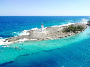 Scenic view of sea against clear sky