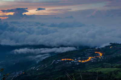 Aerial view of dramatic sky over land