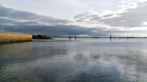 Scenic view of sea against cloudy sky