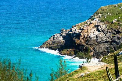 Scenic view of sea against blue sky