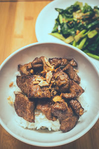 High angle view of meal served in plate