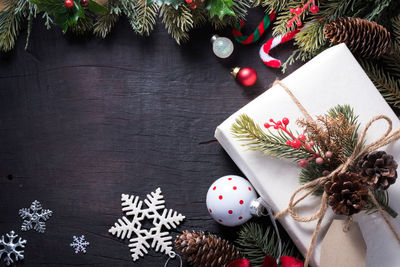 High angle view of christmas tree on table