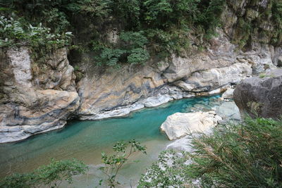 Scenic view of rock formation in water