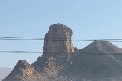 Low angle view of mountain against clear blue sky