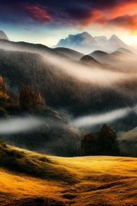 Scenic view of mountains against sky during sunset