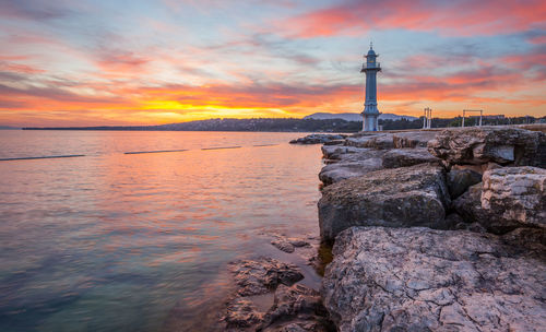 Scenic view of sea at sunset