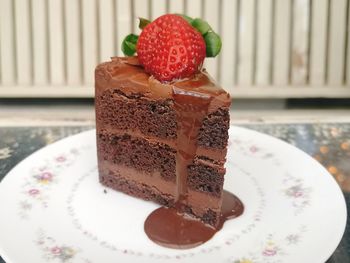 Close-up of cake in plate on table