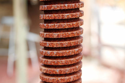 Close-up of stack on table