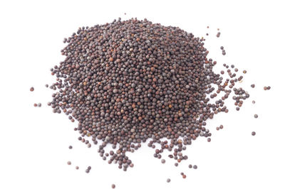 High angle view of black coffee on white background