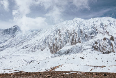 Scenic view of snowcapped mountains against sky