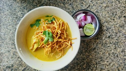 High angle view of food in bowl