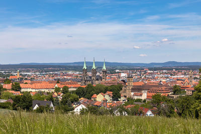 High angle view of townscape against sky