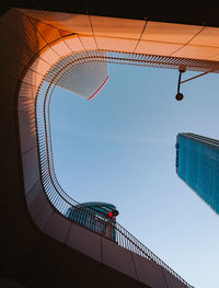 Bottom view of the skyscrapers of the citylife district of milan at sunrise