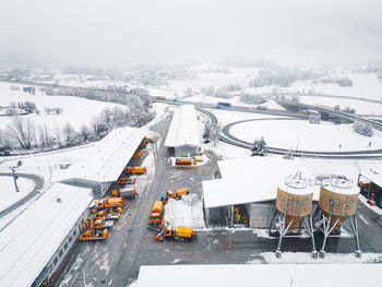 High angle view of snow covered road